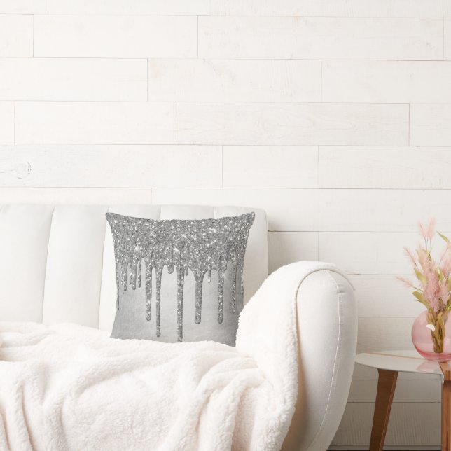 Druppelen Zilverachtige Glitter | Platina Faux Met Kussen (Bank)
