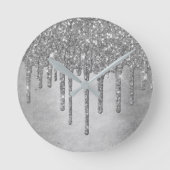 Druppelen Zilverachtige Glitter | Platina Faux Met Ronde Klok (Voorkant)