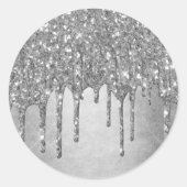 Druppelen Zilverachtige Glitter | Platina Faux Met Ronde Sticker (Voorkant)
