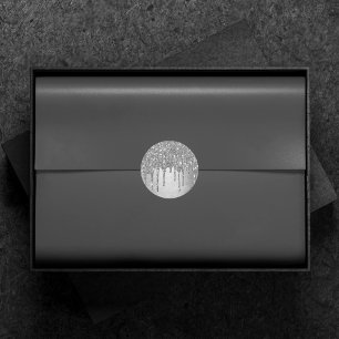 Druppelen Zilverachtige Glitter   Platina Faux Met Ronde Sticker