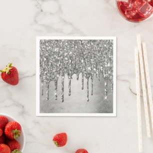 Druppelen Zilverachtige Glitter   Platina Faux Met Servet