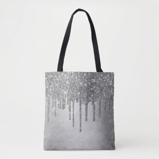 Druppelen Zilverachtige Glitter | Platina Faux Met Tote Bag (Voorkant)