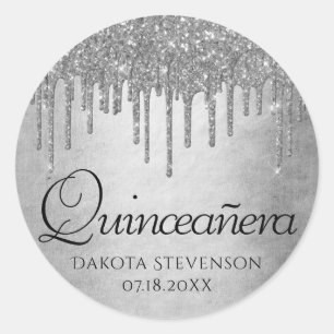 Druppelen Zilverachtige Glitter   Platina Quincean Ronde Sticker