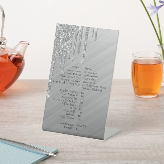 Druppelen Zilverachtige Glitter | Platinum prijsli Reclamebord Met Voetstuk (Insitu)