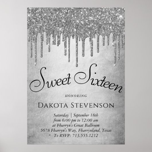 Druppelen Zilverachtige Glitter | Platinum Sweet S Poster (Voorkant)