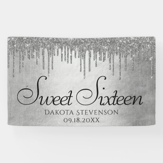 Druppelen Zilverachtige Glitter | Platinum Sweet S Spandoek (Horizontaal)