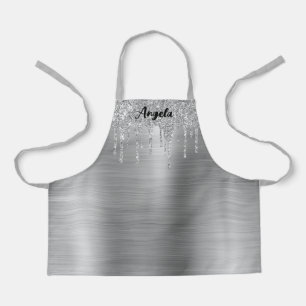 Druppelen Zilveren Glitter Glam gepersonaliseerd S Schort