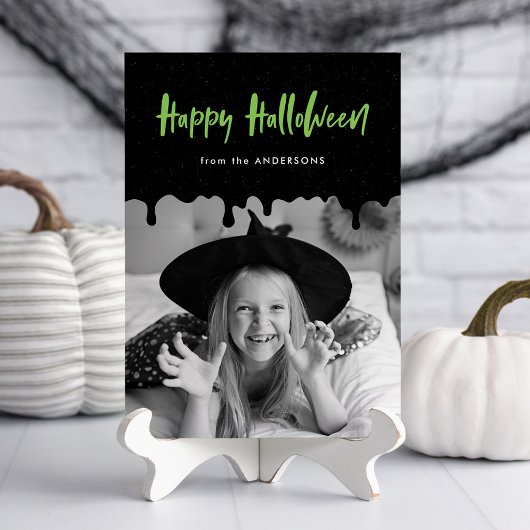 Druppelend Bloed Limoengroen Halloween Fotokaart
