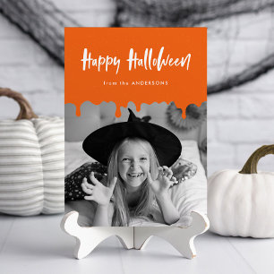 Druppelend Bloed Oranje Halloween Fotokaart