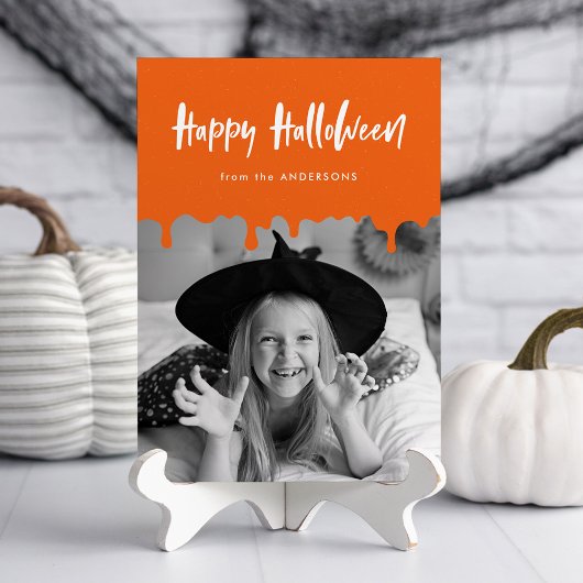 Druppelend Bloed Oranje Halloween Fotokaart