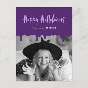 Druppelend Bloed Paarse Halloween Foto Feestdagenkaart
