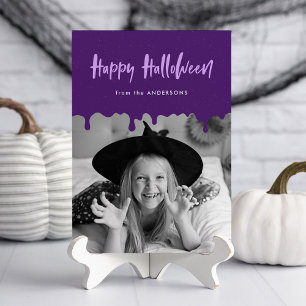 Druppelend Bloed Paarse Halloween Fotokaart