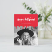 Druppelend Bloed Rode Halloween Foto Feestdagenkaart (Staand voorkant)