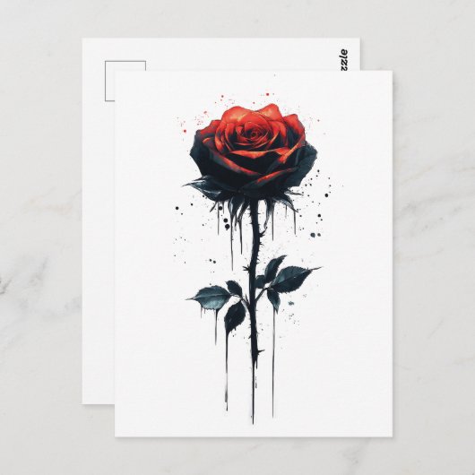 Druppelend Bloed Roos: Gotische Bloemenkunst Briefkaart (Voorkant / Achterkant)