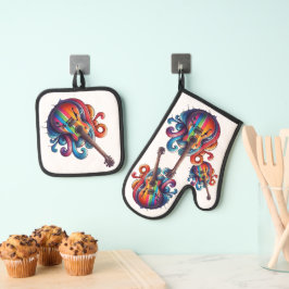 Druppelend Geluid Houten Wand Kunst Ovenwant & Pannenlap Set