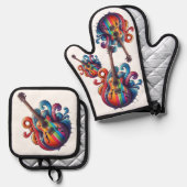 Druppelend Geluid Houten Wandkunst Ovenwant & Pannenlap Set (Voorkant / Achterkant)