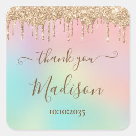 Druppelend Gouden Glitter & Regenboog Bruiloftsfee Vierkante Sticker