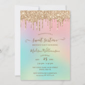 Druppelend Gouden Glitter & Regenboog Sweet 16 Ver Kaart (Voorkant)