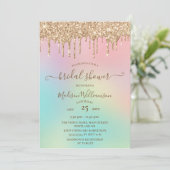 Druppelend Gouden Glitters & Regenboog Bruidsdouch Kaart (Staand voorkant)