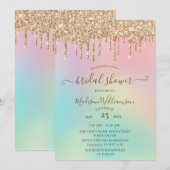 Druppelend Gouden Glitters & Regenboog Bruidsdouch Kaart (Voorkant / Achterkant)