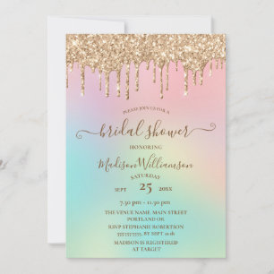 Druppelend Gouden Glitters & Regenboog Bruidsdouch Kaart