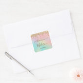 Druppelend Gouden Glitters & Regenboog Bruiloft  Vierkante Sticker (Envelop)