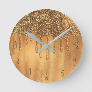 Druppelend in Gouden Honing Glitters Mooie Druppel Ronde Klok