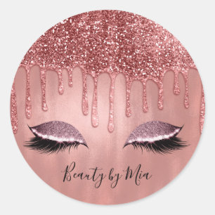 Druppelend in Roze Gouden Glitter Roze Druppels Wi Ronde Sticker