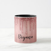 Druppelend in roze gouden glitters mooie roze drup mok (Midden)