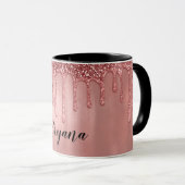 Druppelend in roze gouden glitters mooie roze drup mok (Voorkant rechts)