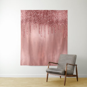 Druppelend in roze gouden glitters mooie roze drup wandkleed