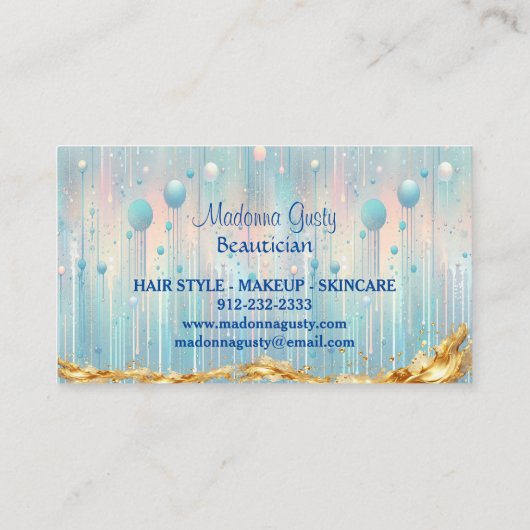 Druppelend Pastel Blauw Goud Monogram Beautician C Visitekaartje (Achterkant)