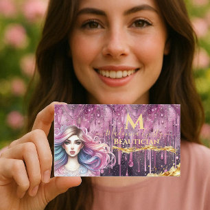 Druppelend Pastel Magenta Gouden Monogram Schoonhe Visitekaartje