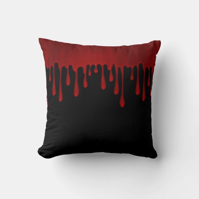 Druppelend Rood Satijnen Bloed Druppels Halloween Kussen (Voorkant)