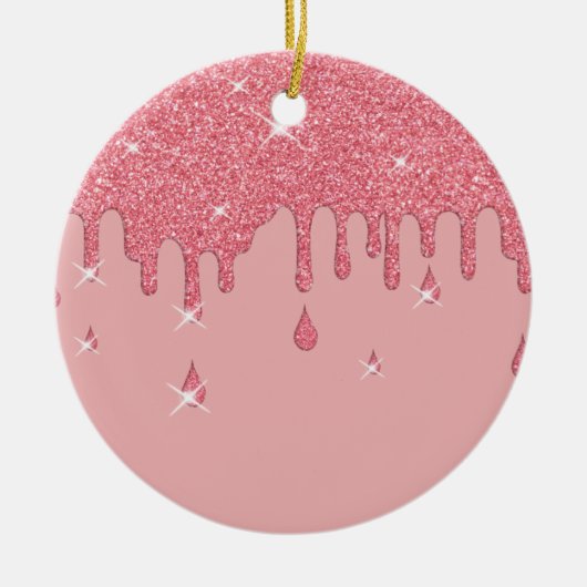 Druppelend Roze Glittereffect & Vonken Keramisch Ornament (Voorkant)