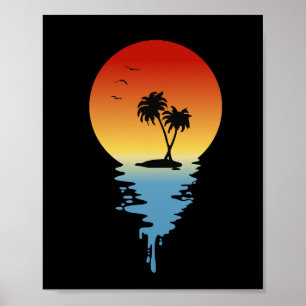 Druppelend Sunset Island met kokosnootbomen Poster