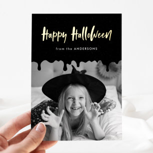 Druppelend Zwart Bloed Foto Halloween Folie Feestdagenkaart