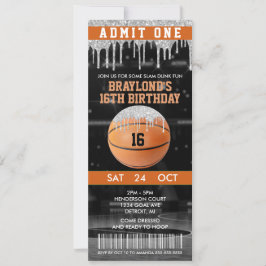 Druppelende Basketbal Verjaardags Ticket Uitnodigi Kaart