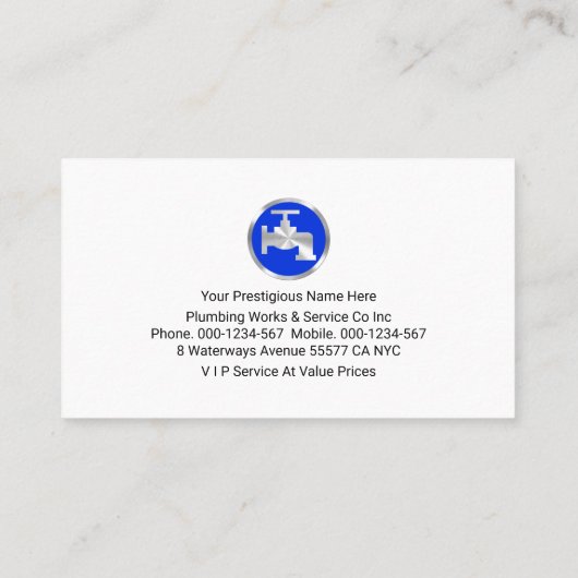 Druppelende blauwe waterdruppels sanitair visitekaartje (Achterkant)