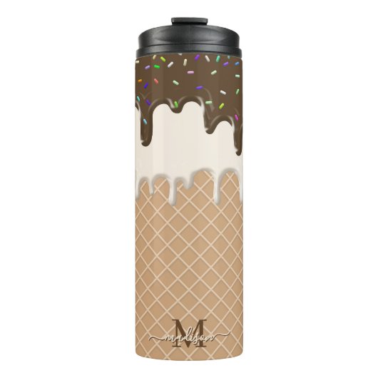 Druppelende chocolade ijs wafel kegel monogram thermosbeker (Voorkant)