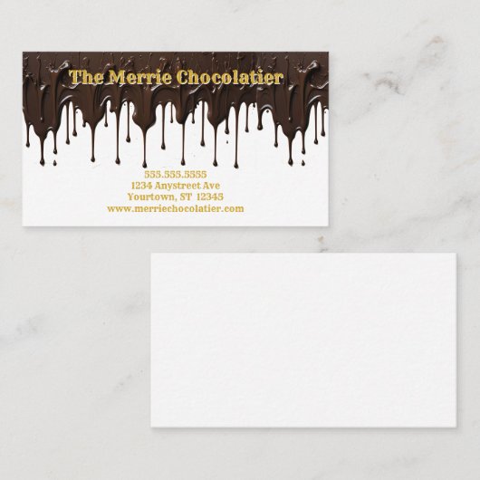 Druppelende Chocolade op Witte Achtergrond Snoep S Visitekaartje (Voorkant / Achterkant)