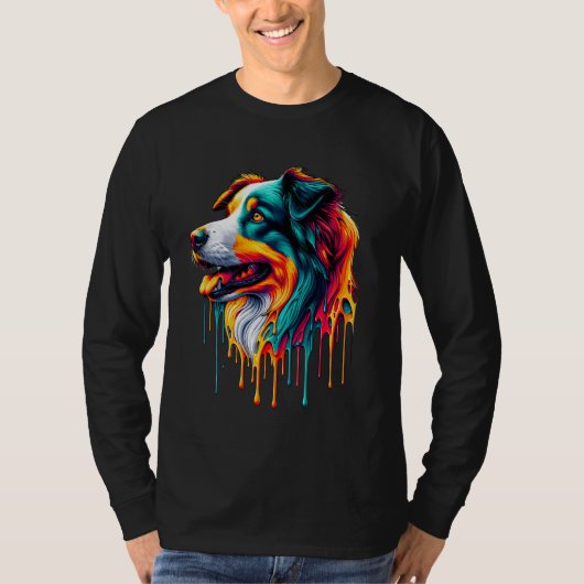 Druppelende Collie van de rand van de schilderkuns T-shirt (Voorkant)