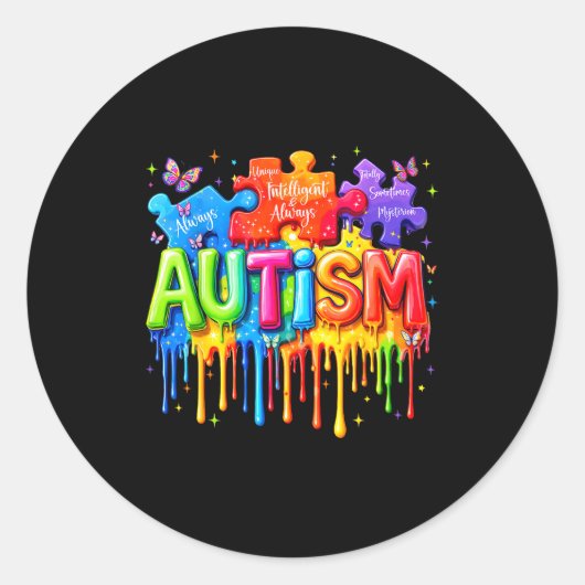 Druppelende druppel puzzel autistische autisme bew ronde sticker (Voorkant)