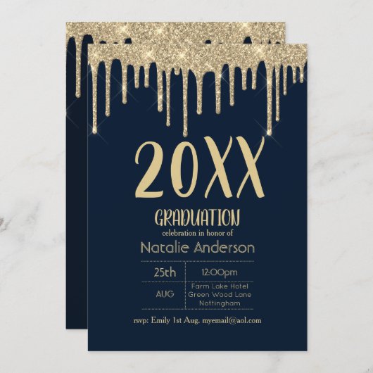 Druppelende Glitter Afstudeerklas van 20xx Modern Kaart (Voorkant / Achterkant)