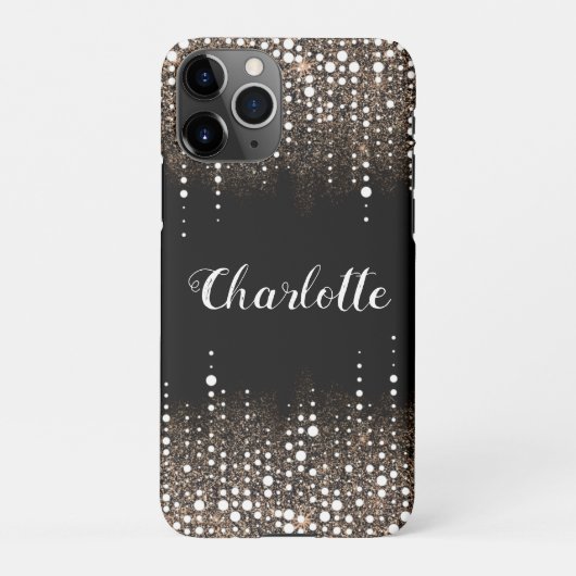 Druppelende Glitter Gold Rain Gepersonaliseerde Na iPhone Hoesje (Achterkant)