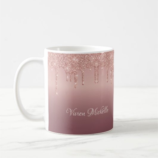 Druppelende Glitter Roze Goud Glanzend Koffiemok (Links)