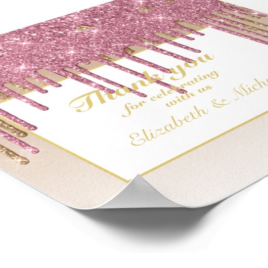 Druppelende Glitter Roze Goud Meisjes BEDANKT Poster (Hoek)