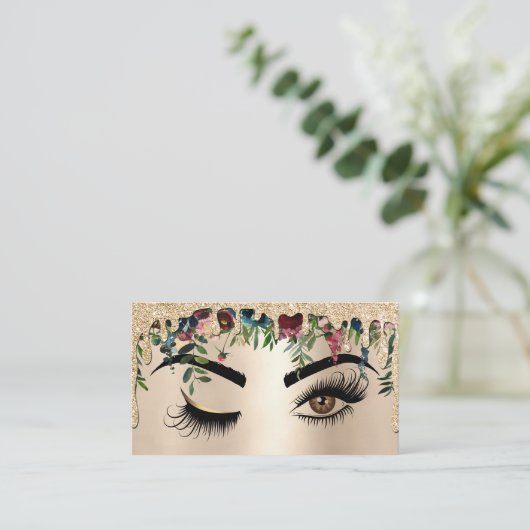 Druppelende gouden bloemenmake-up Wink Eye wimpers Visitekaartje (Staand voorkant)