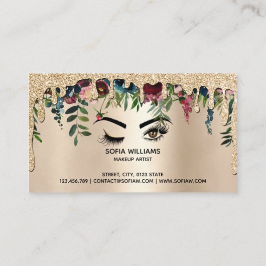 Druppelende gouden bloemenmake-up Wink Eye wimpers Visitekaartje (Achterkant)