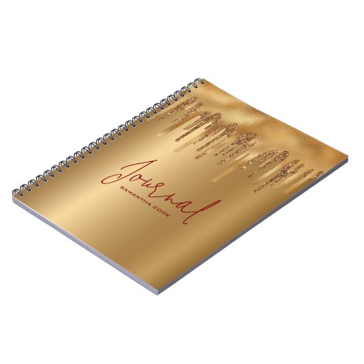 Druppelende gouden glitter metallic gouden achterg notitieboek (Linkerzijde)